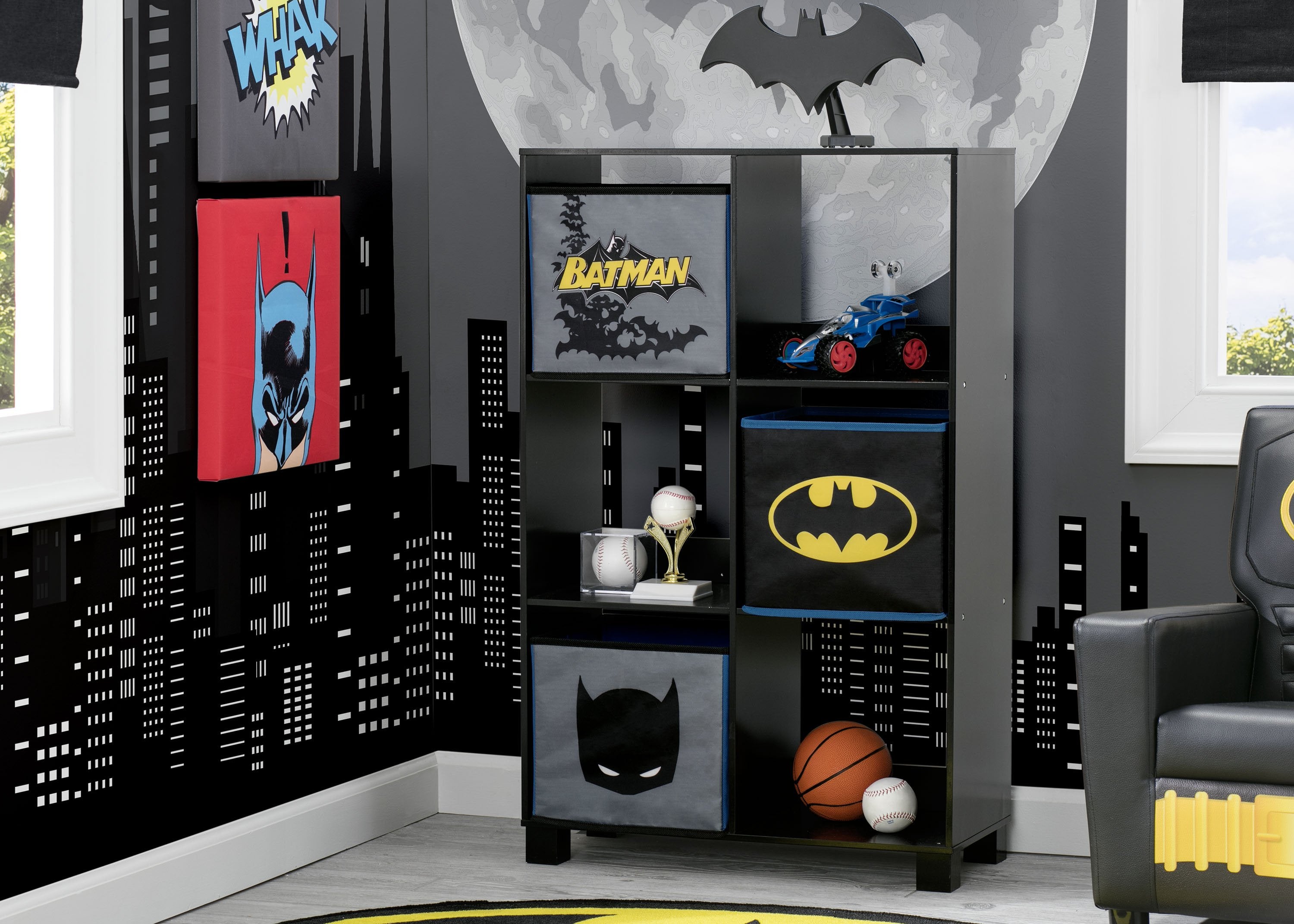 Batman 6-Cubby Kids Storage Organizer - Toy & Book Shelf for Bedroom & Playroom - Durable Wooden Storage Unit for Superhero Fans