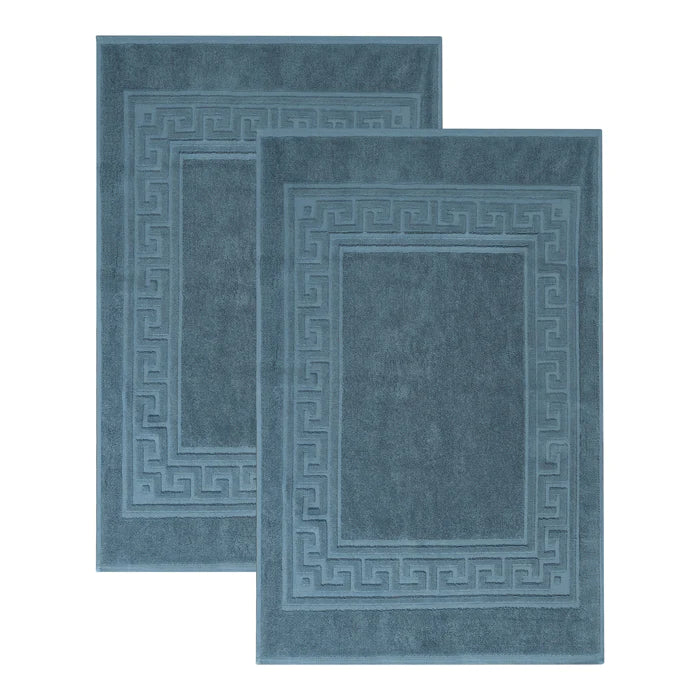 Premium Cotton 2-Piece Greek Key Border Bath Mat Set - Ultra Absorbent, Non-Slip Bathroom Rug - Perfect for Modern Bathrooms, Master Suites & Spa-Like Retreats