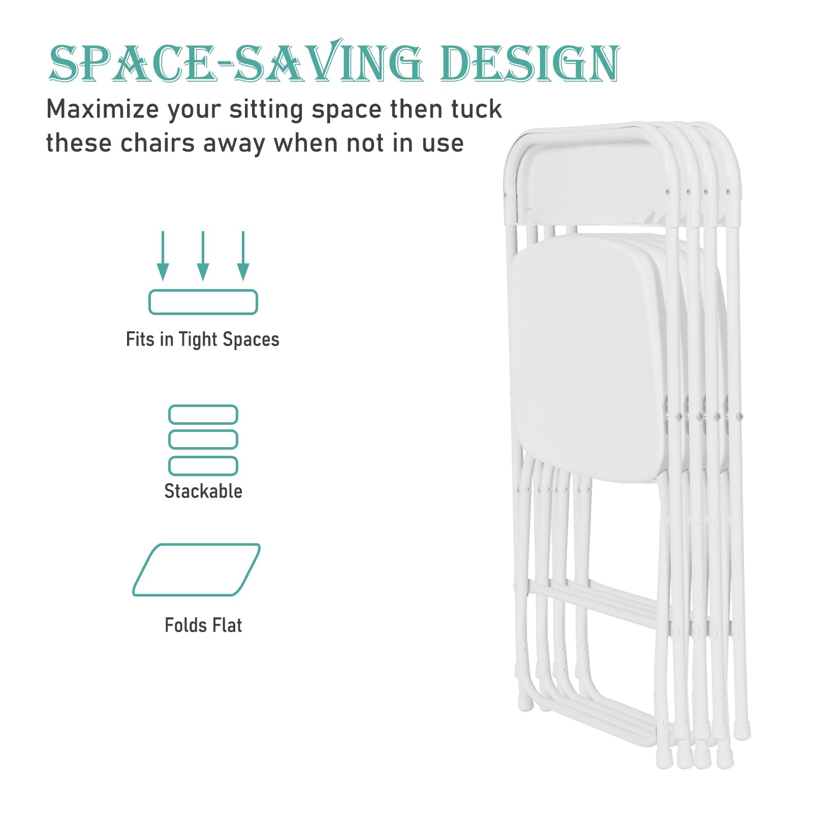 10 Pack White Plastic Folding Chairs - Heavy Duty 350lbs Capacity, Steel Frame Portable Party Chairs for Indoor Outdoor Use - Perfect for Weddings, Events, Office, Home & Commercial Spaces