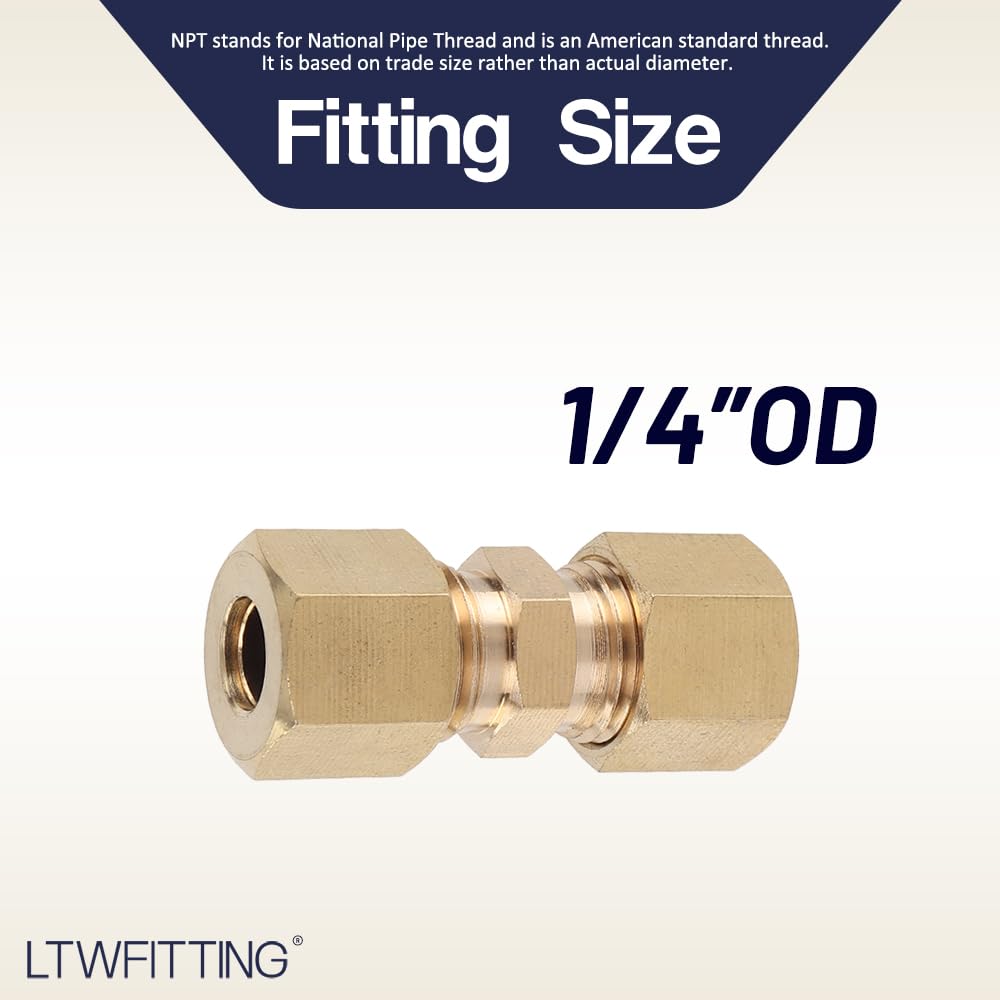 LTWFITTING 1/4-Inch OD Brass Compression Union Fitting (Pack of 300) - Perfect for Plumbing, HVAC, and Water Supply Systems