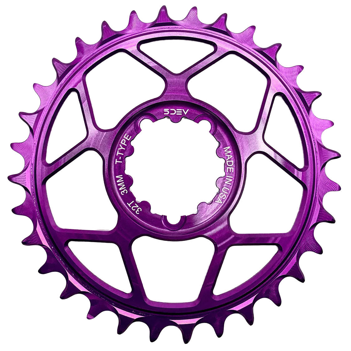 5Dev T Type 3 Bolt Chainring - 3mm Offset, 32T Purple Bicycle Chain Ring for MTB & Road Bikes - Perfect for Mountain Biking, Commuting & Performance Cycling