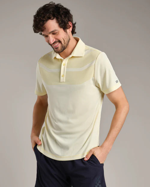 Rhone Men's Cross Court Polo Shirt - Moisture Wicking Performance Golf & Tennis Shirt in Yellow Dawn - Perfect for Workouts, Casual Wear & Outdoor Activities