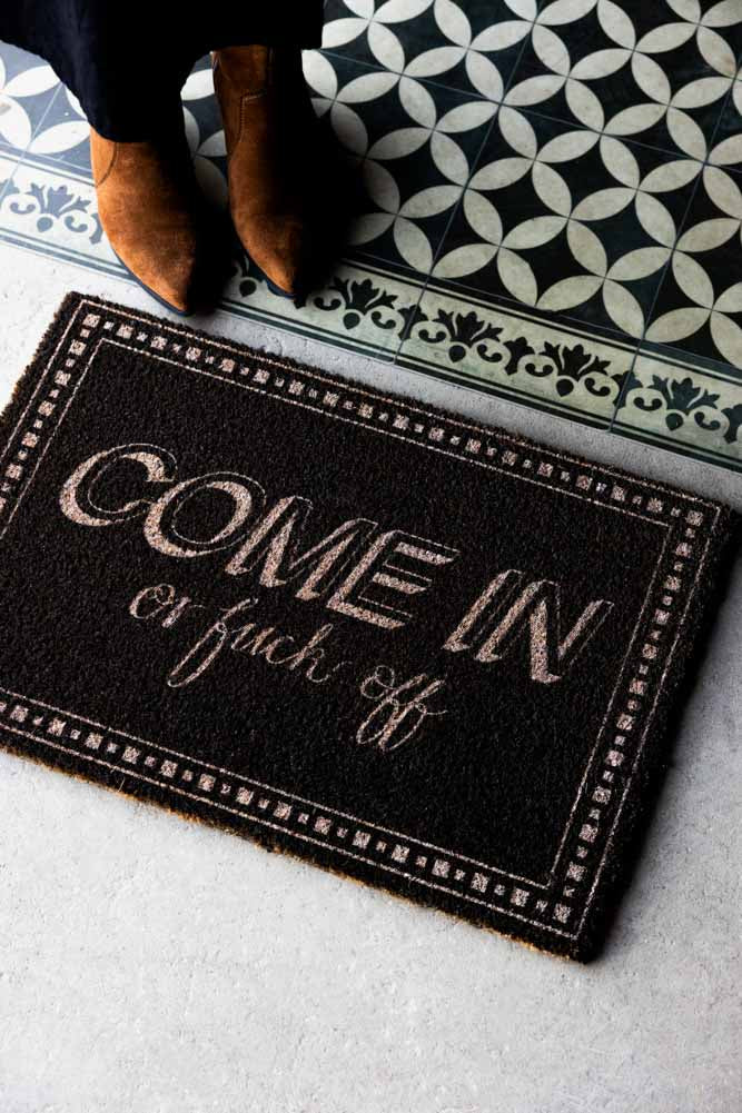Funny Brown Doormat - 'Come In or F*** Off' Welcome Mat for Front Door - Perfect for Home, Office, or Apartment Entryway