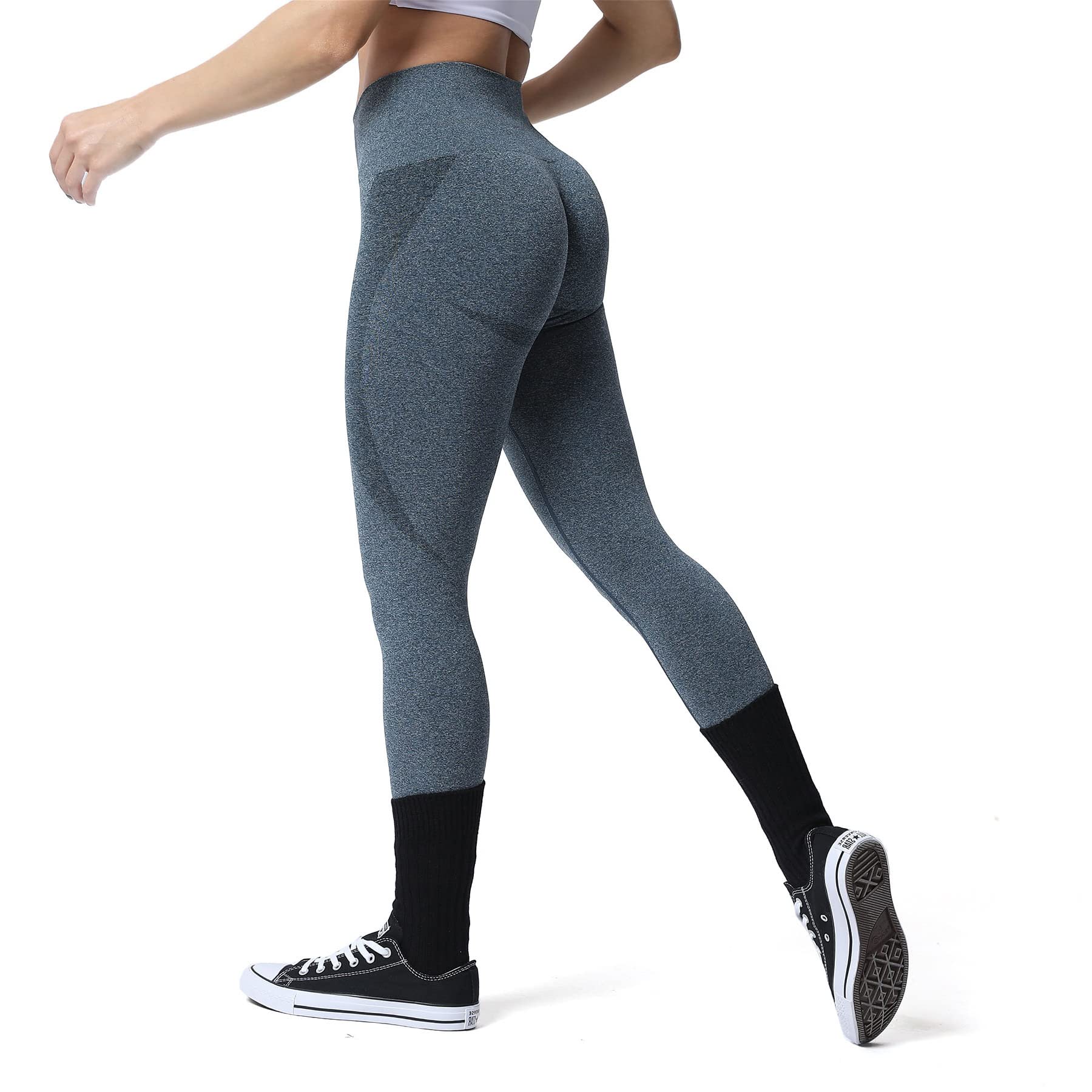 Aoxjox Women's High Waisted Seamless Workout Leggings - Smile Contour Yoga Pants for Gym, Running & Lounge Wear
