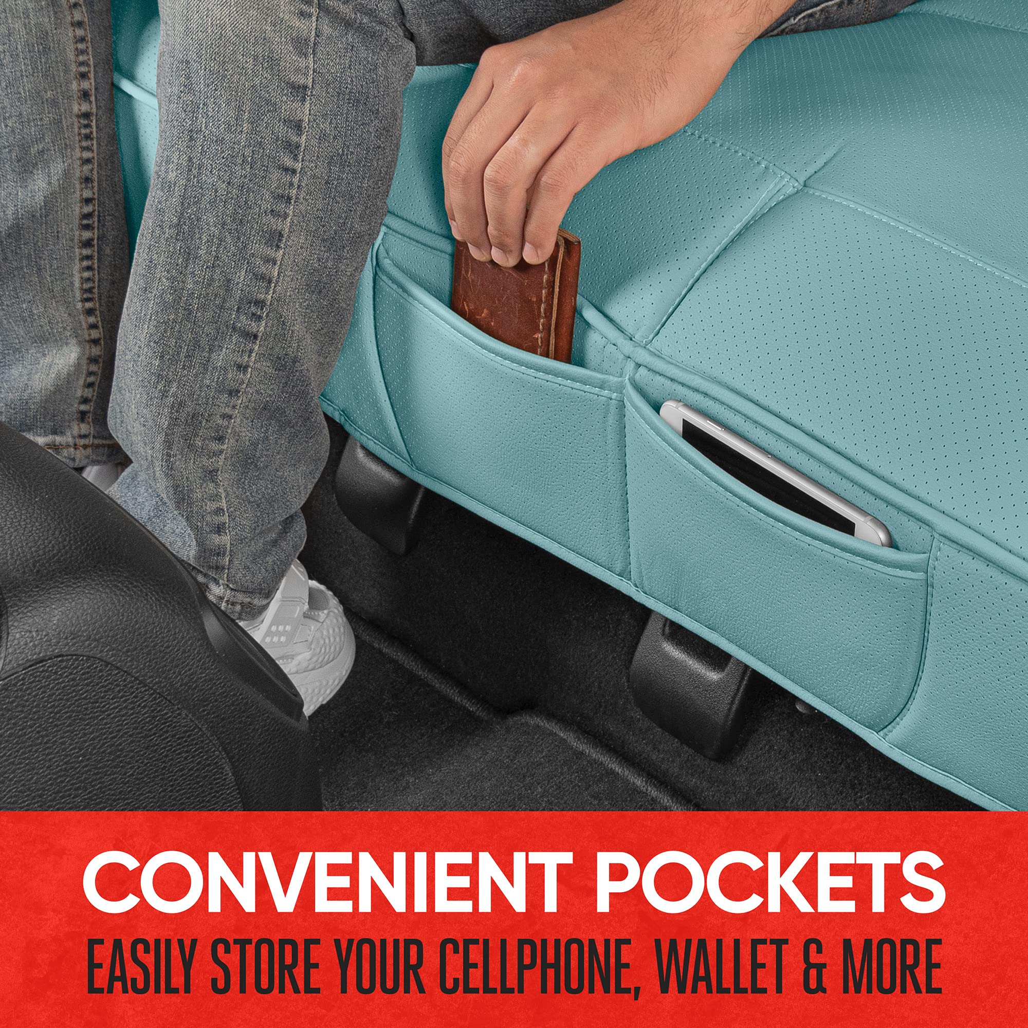 Motor Trend Faux Leather Car Seat Covers for Cars, Trucks & SUVs - Premium Padded Bench Seat Cover with Storage Pockets | Durable Interior Protection for Road Trips & Daily Commutes