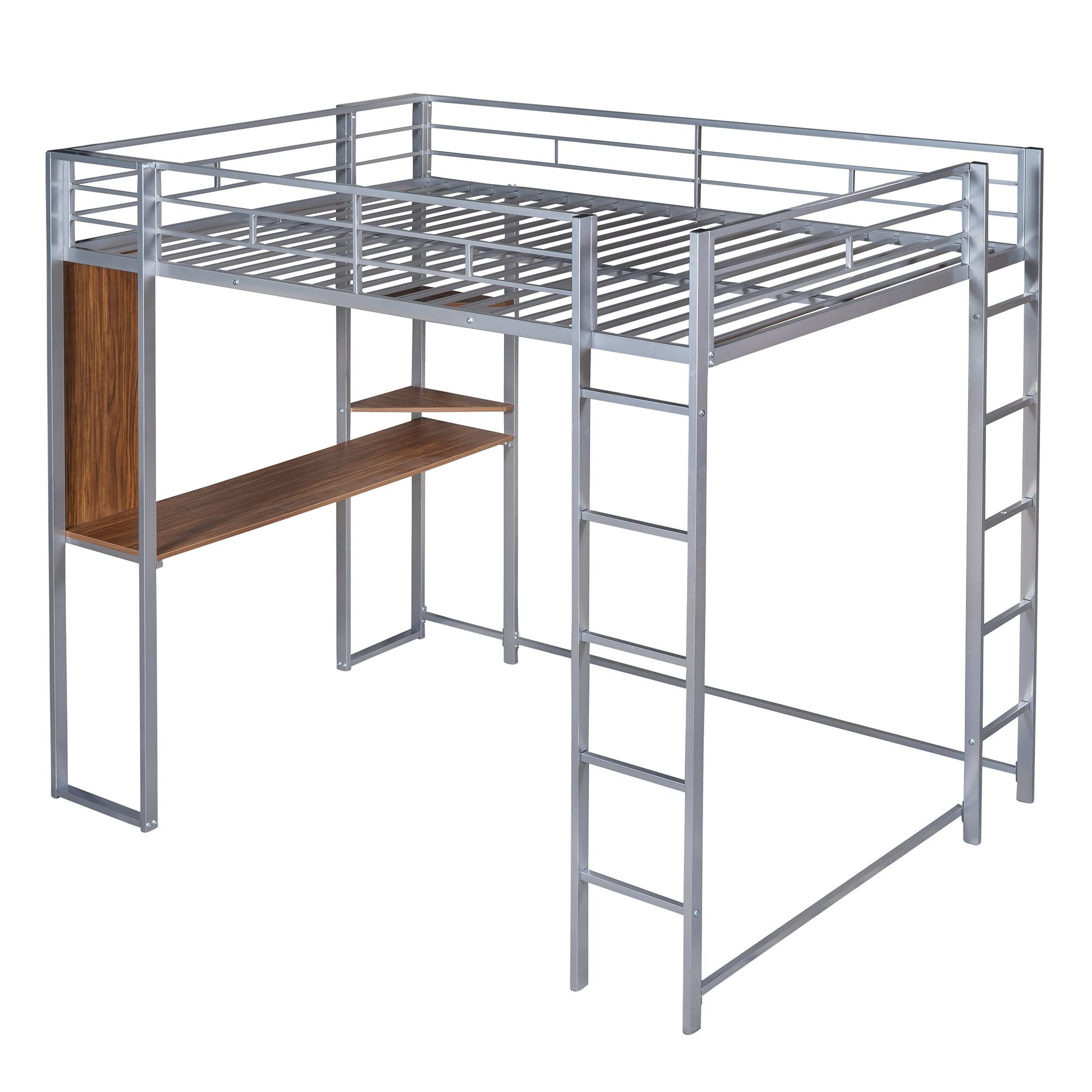 Harper & Bright Designs Full Size Metal Loft Bed with Ladder & Guardrails - Sturdy Kids Bunk Bed for Small Spaces (Silver) | Perfect for Dorm Rooms, Kids Bedrooms & Space-Saving Home Solutions