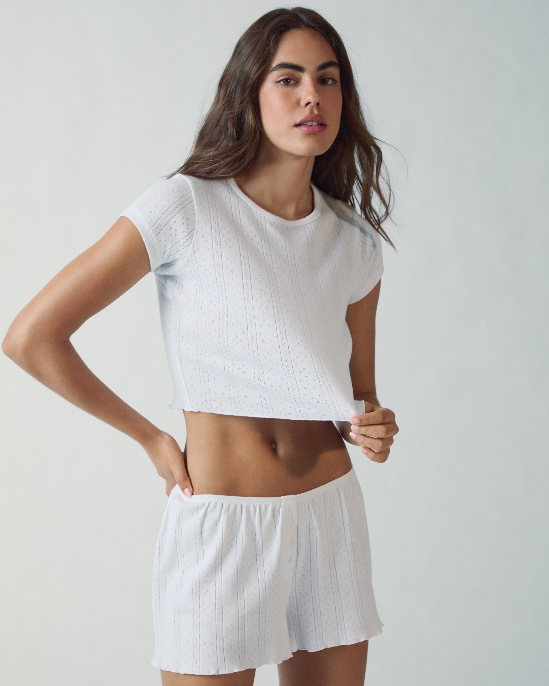 Women's Pointelle Knit Shorts in White - Breathable & Comfortable Summer Shorts for Casual Wear, Lounging, and Beach Outfits