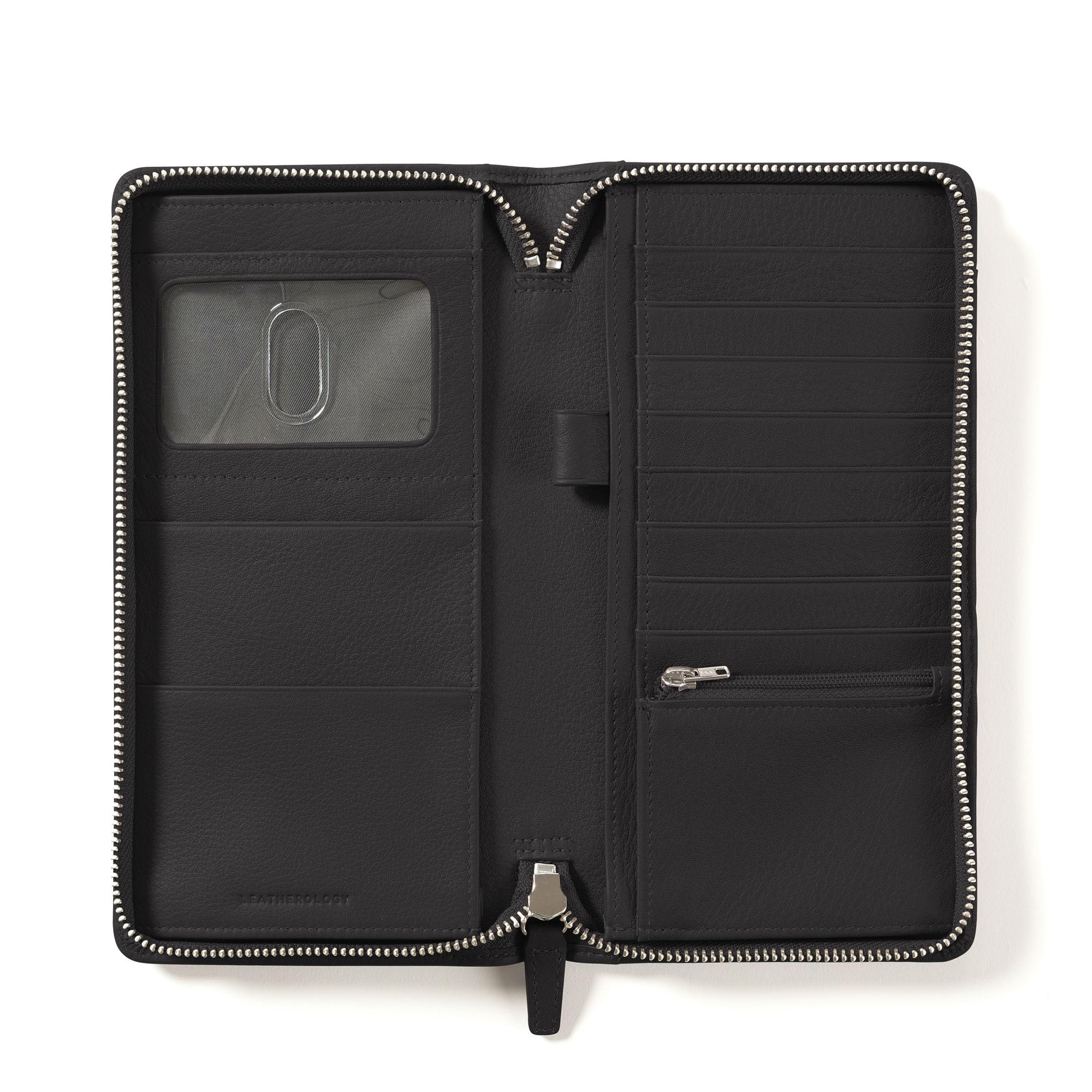 Leatherology RFID Black Onyx Travel Zip Organizer Wallet & Passport Holder - Premium Full Grain Leather - Perfect for Travel, Business & Everyday Use