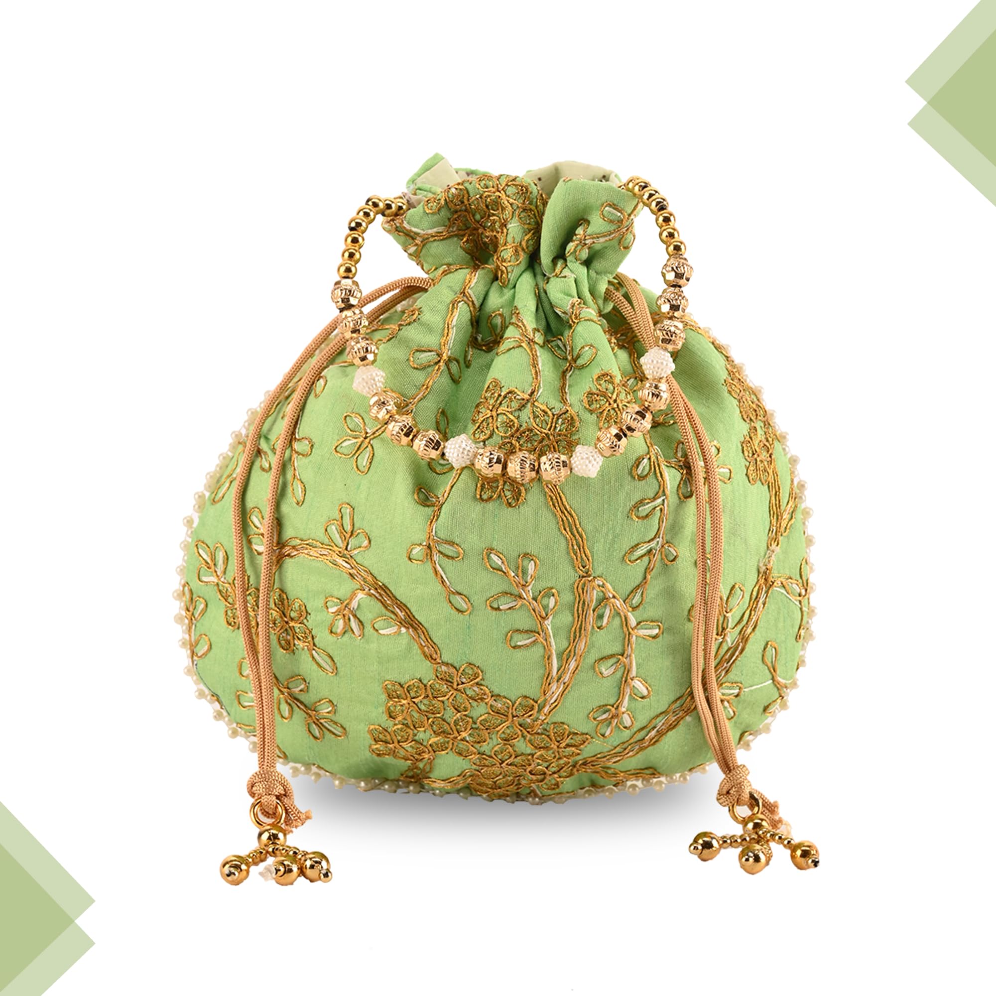 Kuber Industries Jute Potli Bags for Women - Embroidered Indian Traditional Handbags - 5 Pack Multicolor Drawstring Pouches for Wedding, Party & Gift Giving