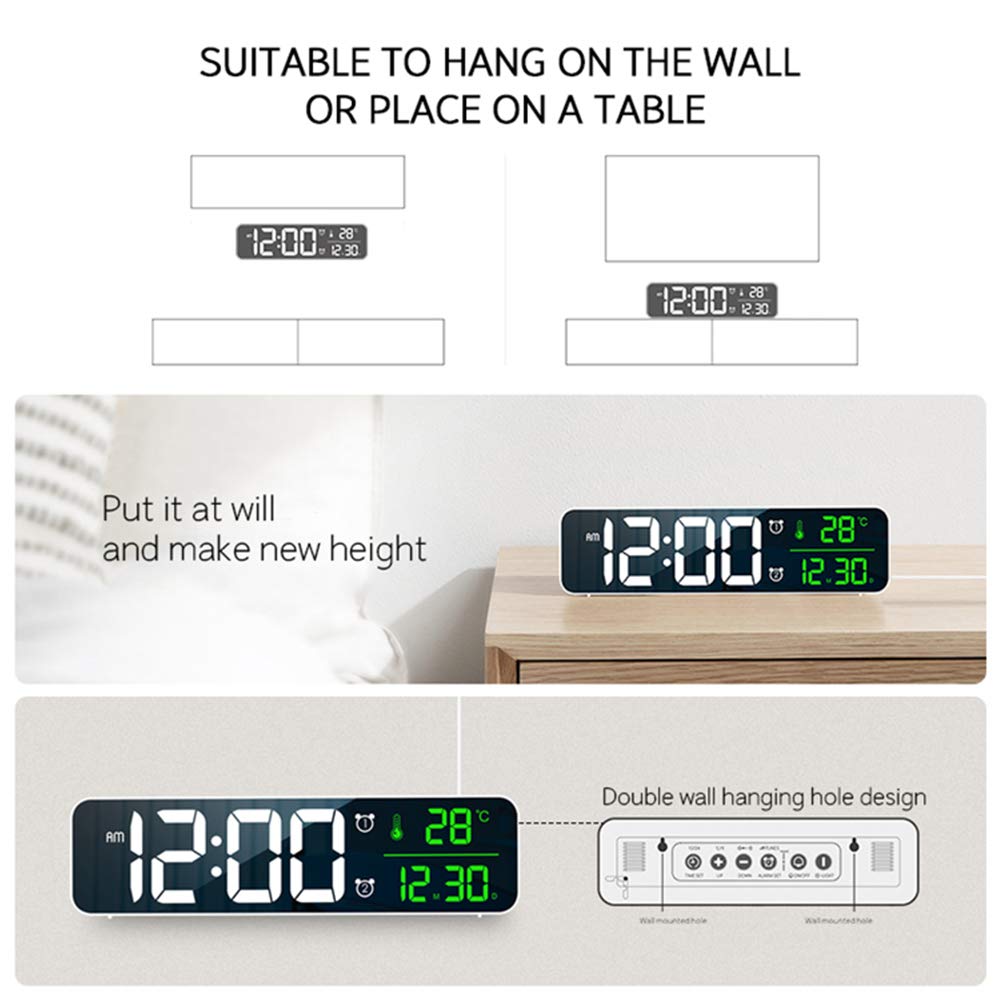 Digital Large Display Alarm Clock with LED Date & Temperature - Auto Brightness Dimmer for Bedroom, Office, Living Room Decor | Modern Smart Desk Clock Accessories (Black) - Perfect for Nightstands, Workstations & Home Décor