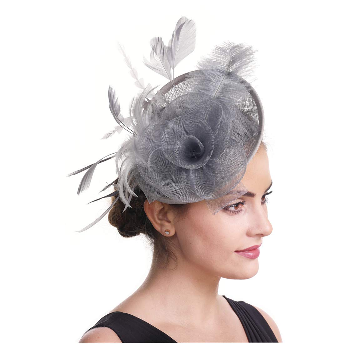 SAFERIN Women's Elegant Sinamay Fascinator Hat with Flower, Mesh & Feathers - Adjustable Headband & Clip for Tea Parties, Weddings, Races & Special Occasions