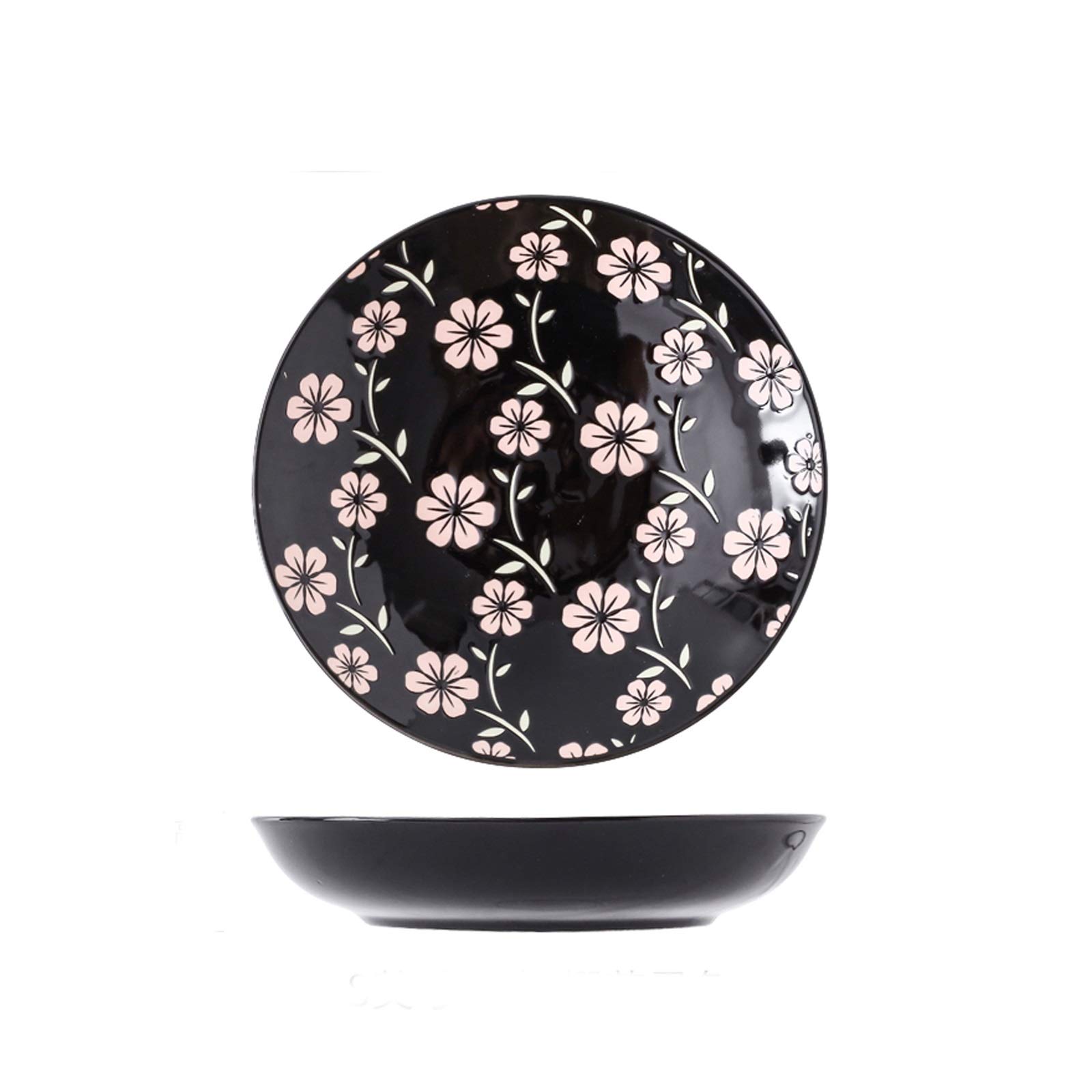 8 Inch Ceramic Dinner Plates Set of 2 - Round Black Appetizer Plates for Pasta, Salad & Dessert, Microwave Safe - Stylish Home Dining & Party Serving Dishes