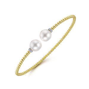 Elegant Diamond & Pearl Split Bangle Bracelet for Women - Luxury Fashion Jewelry Gift for Anniversary, Wedding & Special Occasions