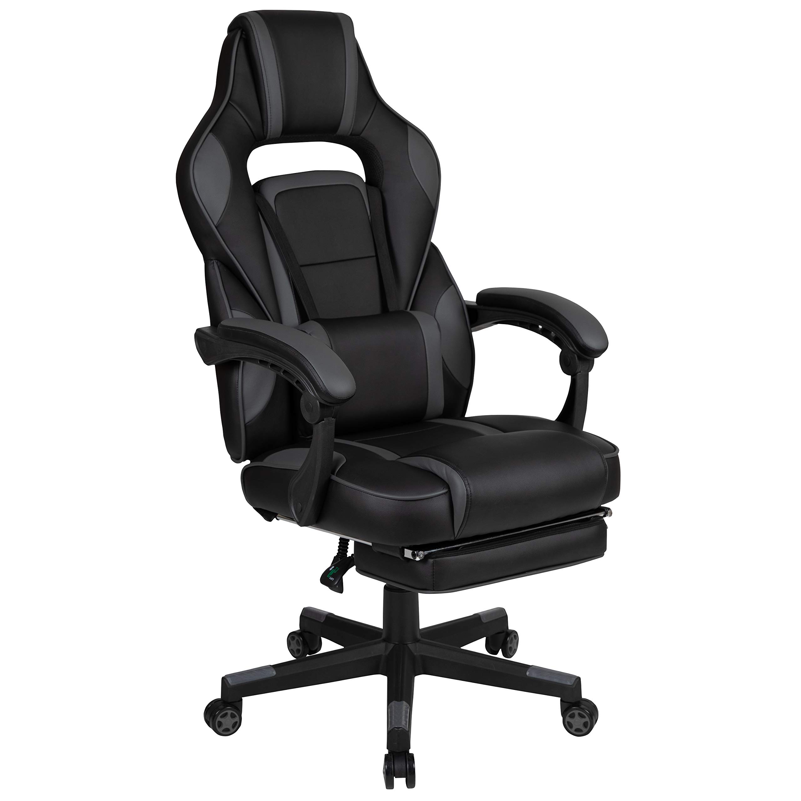 X40 Ergonomic Gaming Chair - Racing Style Computer Chair with Reclining Back, Adjustable Arms & Slide-Out Footrest - Massage Lumbar Support - Black/Gray - Perfect for Esports, Office Work & Home Gaming Setup
