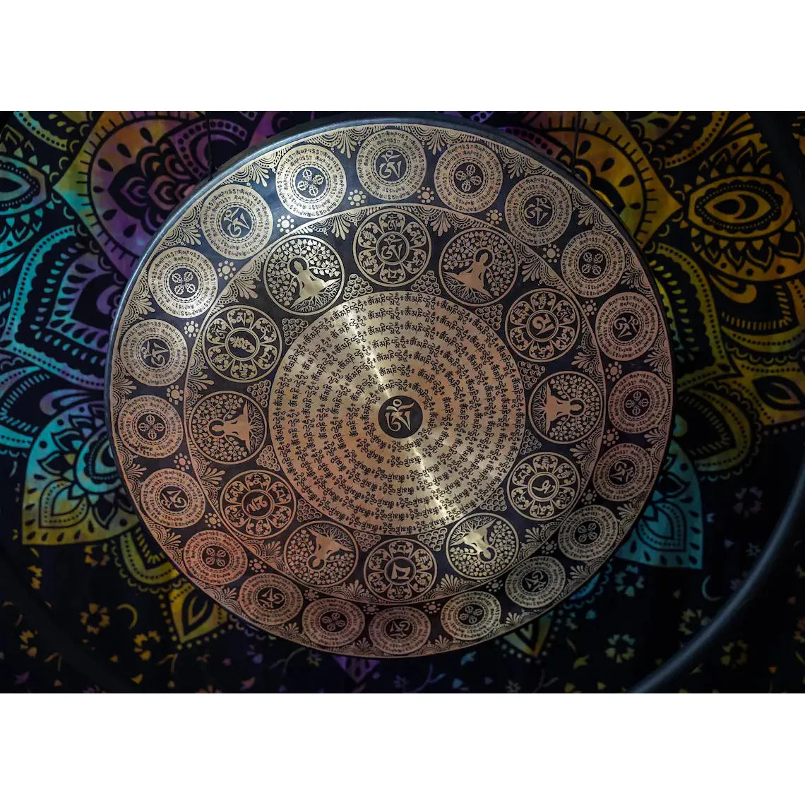 Tibetan Om Mantra Buddha Carving Gong - Handcrafted Meditation Singing Bowl for Yoga, Zen Decor & Spiritual Healing