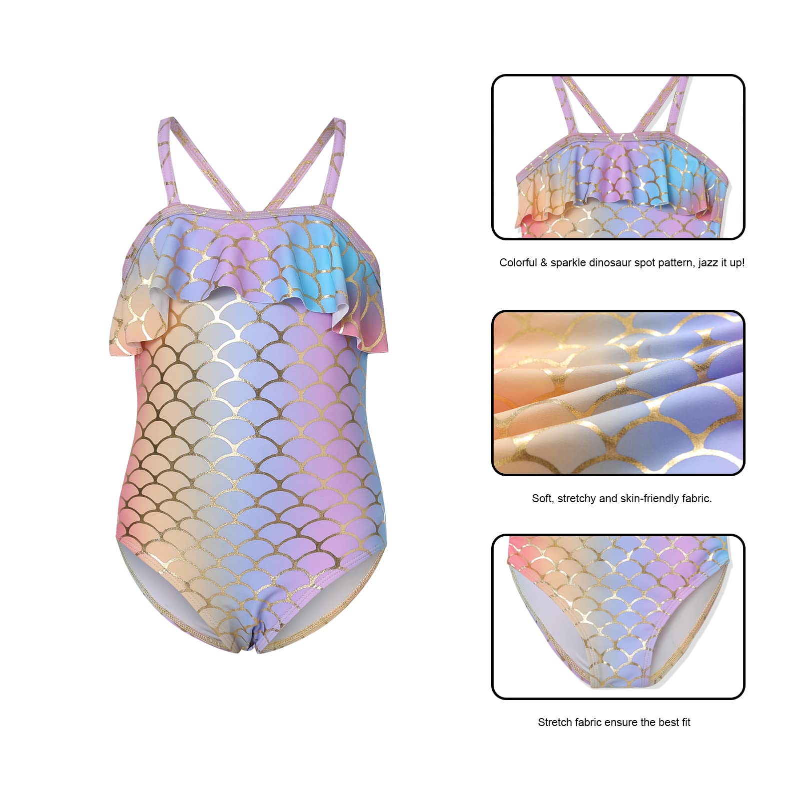 Phineein Girls One-Piece Swimwear - Tropical Fruit Heart Print Ruffled Bathing Suit for Kids | Beach, Pool & Summer Vacation Outfit