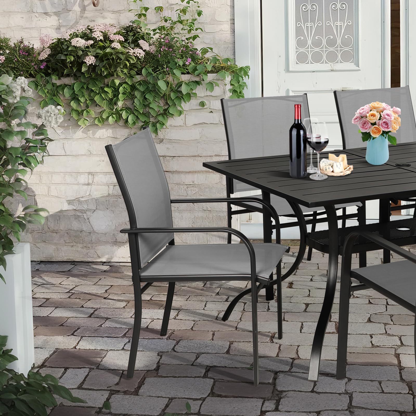 **Crownland 7-Piece Outdoor Patio Dining Set with Textilene Chairs & Rectangular Table - Light Grey - Perfect for Backyard, Garden, and Poolside Dining**