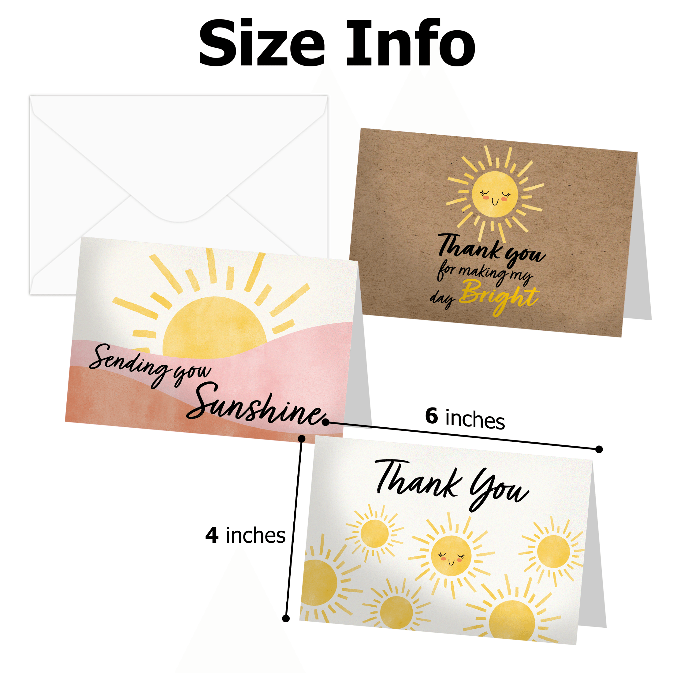 Sunshine Thank You Cards with Envelopes - Bulk Pack of 50 Blank Greeting Cards for Birthday, Wedding, Graduation & Appreciation - Perfect for Office, School & Personal Use
