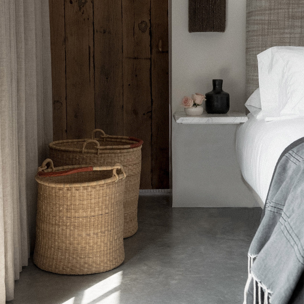Natural Bolga Hamper Basket Set with Leather Handles - Handwoven Storage for Laundry, Toys & Home Decor - Perfect for Nursery, Bathroom & Farmhouse Style