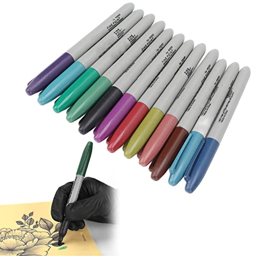 12 Colors Temporary Tattoo Marker Pens Set - Washable Body Art, Surgical & Piercing Positioning Tool - Skin Safe Watercolor Markers for Tattoo Stencils, Medical Use & Creative Body Art Designs | Perfect for Tattoo Artists, Piercing Professionals & DIY Body Painting