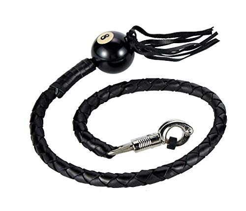 42 Inch Motorcycle Safety Whip with 8 Ball Design - Durable Leather Get Back Whip for Harley, Chopper & Cruiser Bikes - Perfect for Road Safety & Custom Bike Accessories