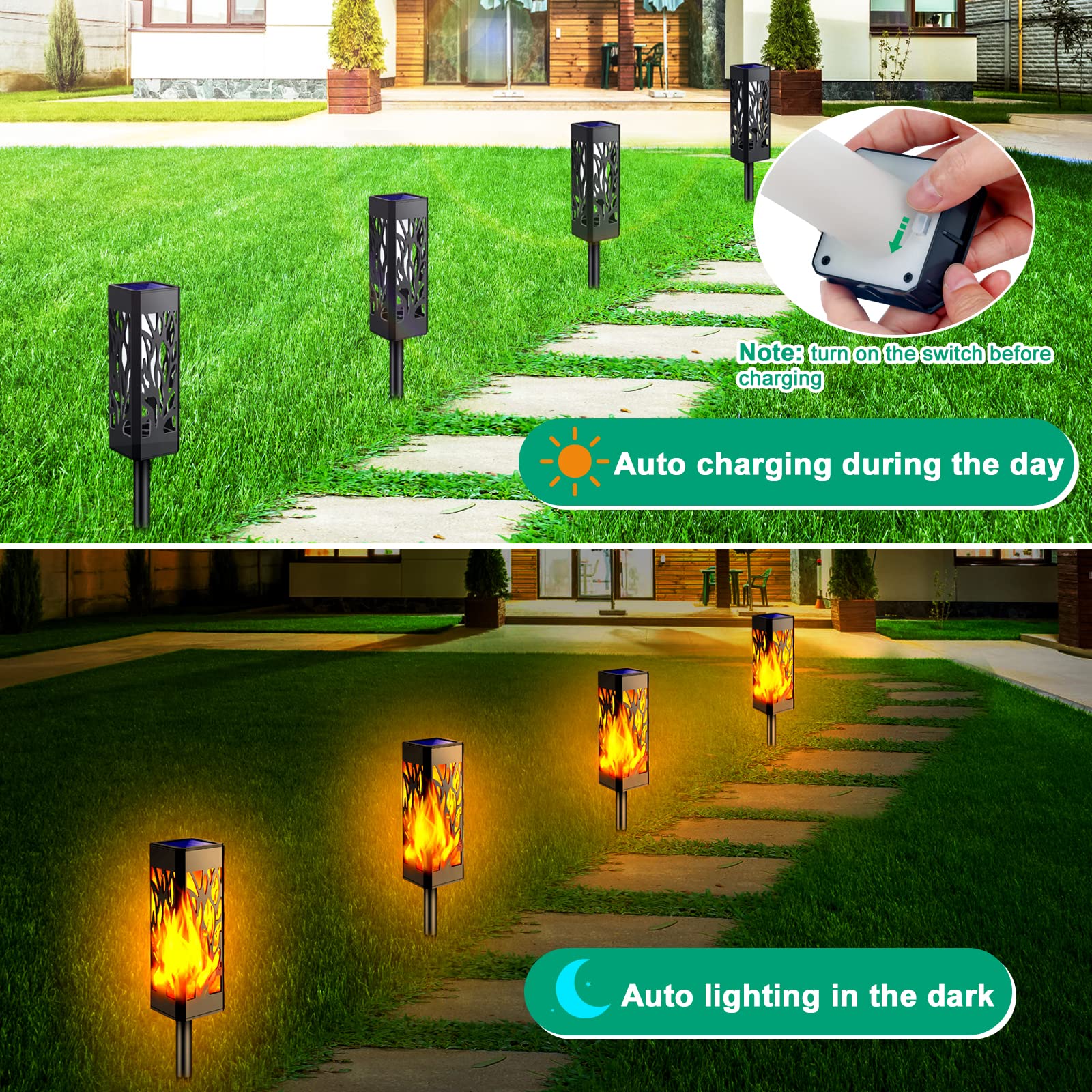 TomCare Solar Torch Lights Outdoor - Waterproof Flickering Flame Solar Lights for Garden, Patio, Pathway - Decorative Solar Lighting for Backyard, Lawn, Yard, Landscape