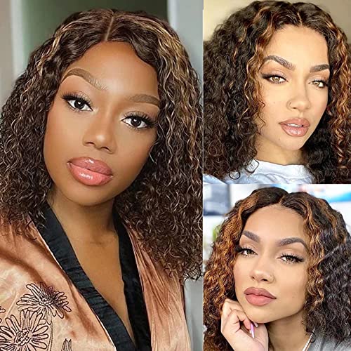 ISEE Hair 150% Density Human Hair Wigs - 13x4 Transparent Lace Front Deep Wave Wigs with Baby Hair & Pre-Plucked Hairline for Black Women | Natural Honey Blonde Highlights (12 Inches) | Perfect for Daily Wear, Special Occasions & Protective Styling