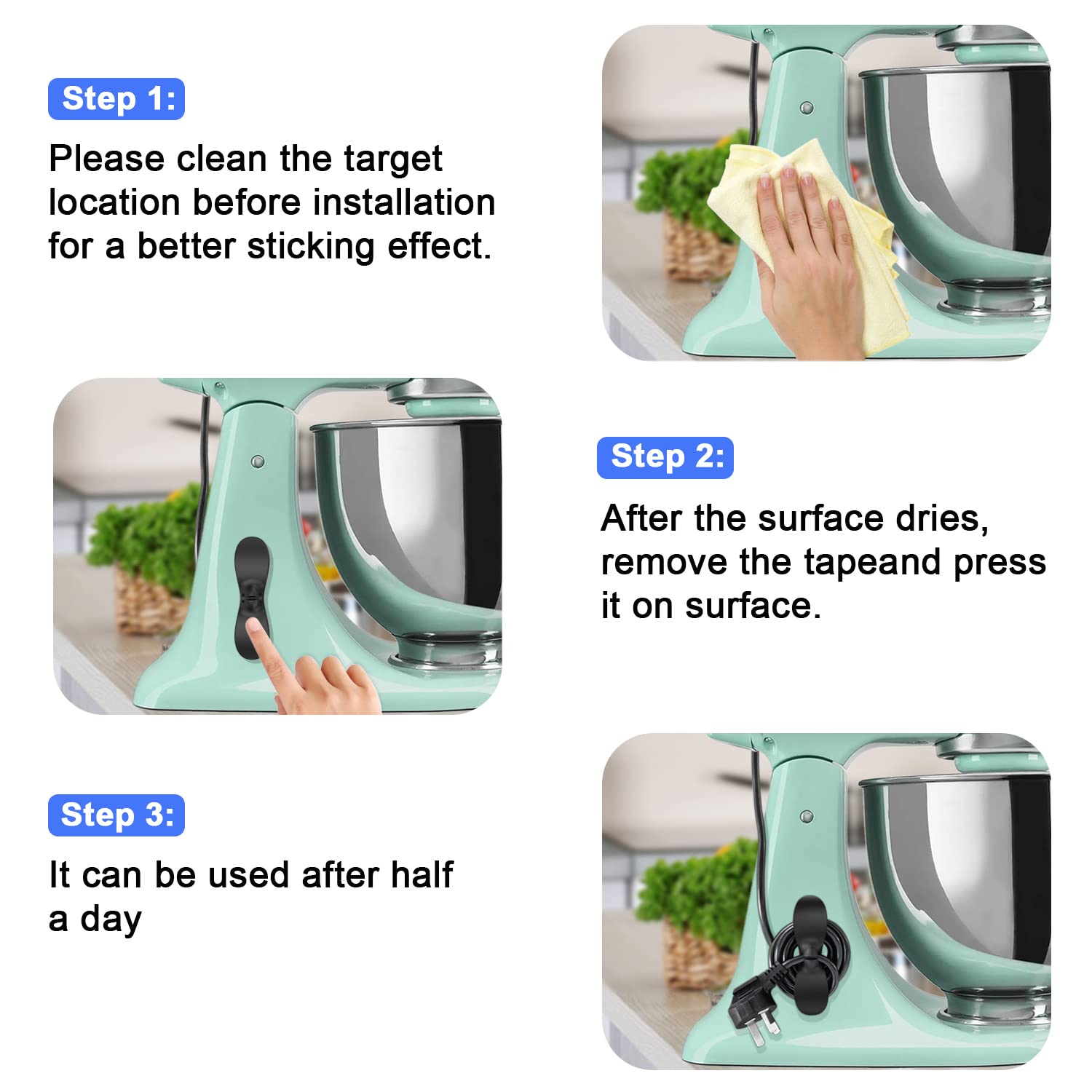 Yoelike 3-Pack Cord Organizer for Appliances - Wire Holder & Cable Wrapper for Mixer, Blender, Coffee Maker, Pressure Cooker, Air Fryer - Keep Kitchen Countertops Neat & Tidy