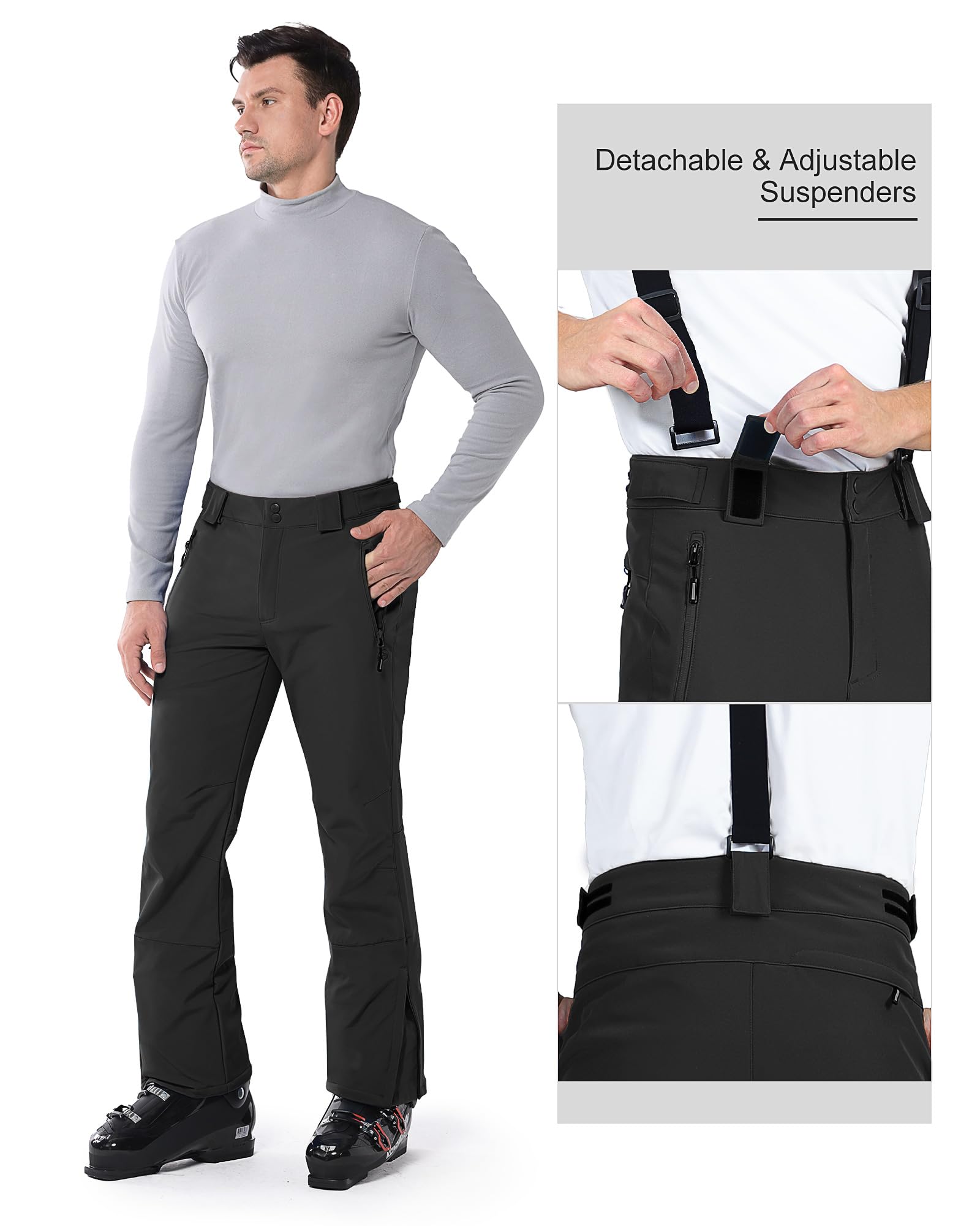 **Men's Waterproof Insulated Snow Bibs - Winter Ski Pants for Snowboarding & Outdoor Activities - Detachable Warm Overalls for Cold Weather Adventures**