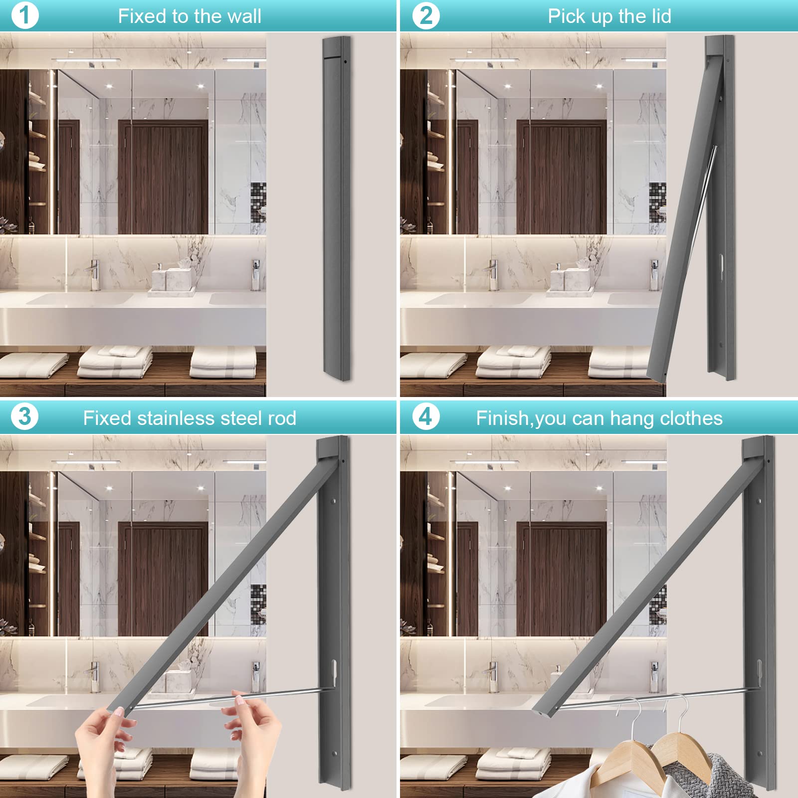 Space Saving Wall Mounted Retractable Clothes Drying Rack - Foldable Laundry Hanger for Small Spaces, Closet & Bathroom Organization - Rustproof Aluminum, Easy Installation - Perfect for Apartments, Dorms & RV Living