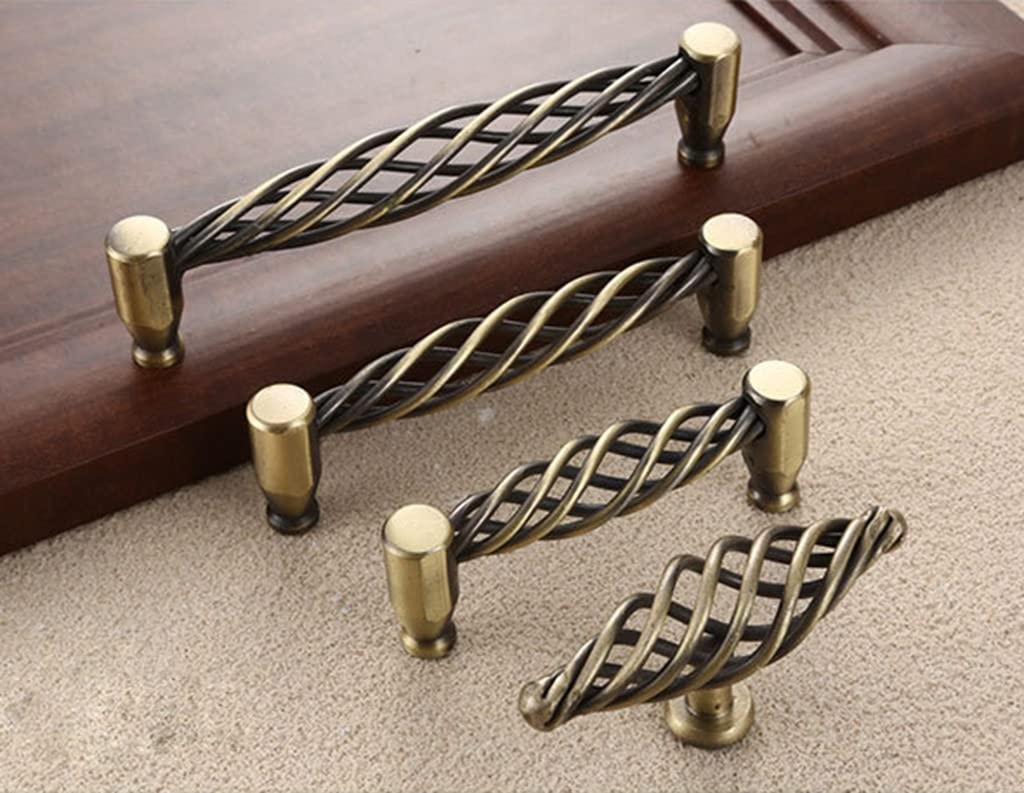 2 Pack Vintage Birdcage Cabinet Pulls - Matte Black Bronze Metal Oval Nest Twist Kitchen Cupboard Handles - Retro Drawer Hardware (96mm) - Perfect for Farmhouse, Shabby Chic & Victorian Style Cabinets