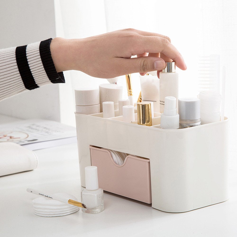 COOKI 5-Tier Makeup Organizer with Drawers - Pink Cosmetic Storage & Jewelry Display Box (22x10x10.3cm) | Perfect for Vanity, Bathroom Counter & Dressing Table Organization