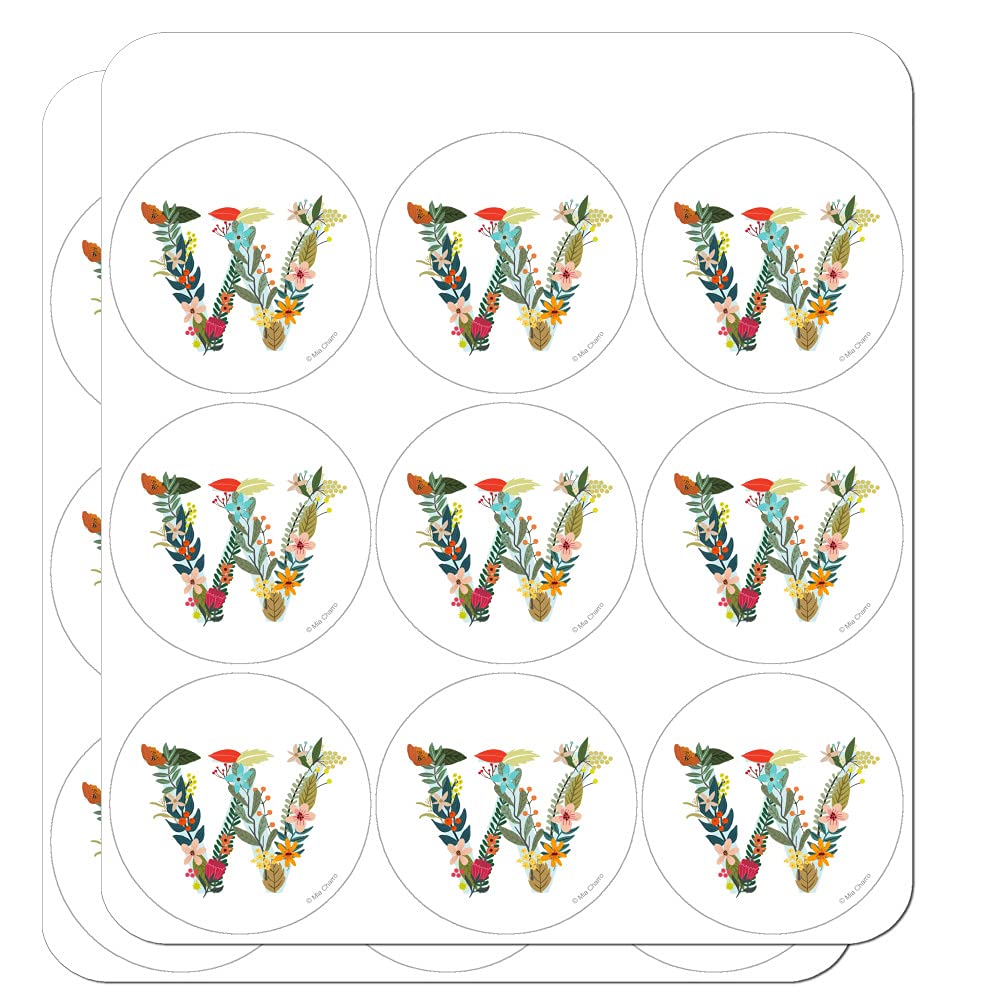 Floral Monogram Letter W Stickers for Planner, Calendar, Scrapbooking & Crafting - Perfect for DIY Journals, Bullet Journals, and Stationery Decoration
