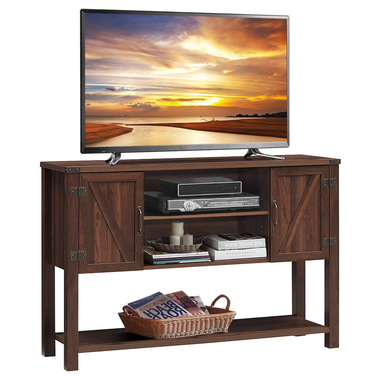 Tangkula 60 Inch TV Stand with 2 Side Door Cabinets - Modern Entertainment Center with Ample Storage Space, Multi-Functional TV Console for Living Room & Home Office Decor (Brown) - Perfect for Home Theater Setup & Media Organization