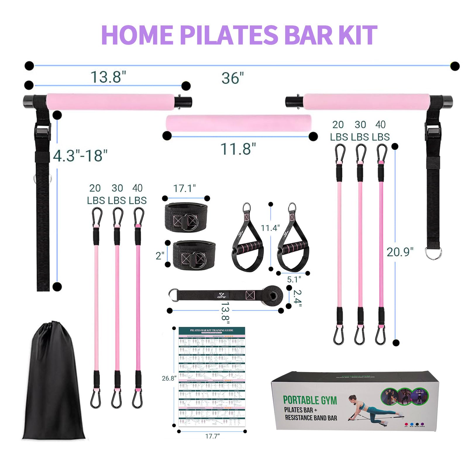 Pilates Bar Kit with 6 Resistance Bands - Yoga Exercise Bar & Ab Roller - Portable Home Gym Equipment for Women & Men - Leg, Hip, Waist & Arm Workout - Perfect for Home Fitness, Yoga Studio & Travel Workouts