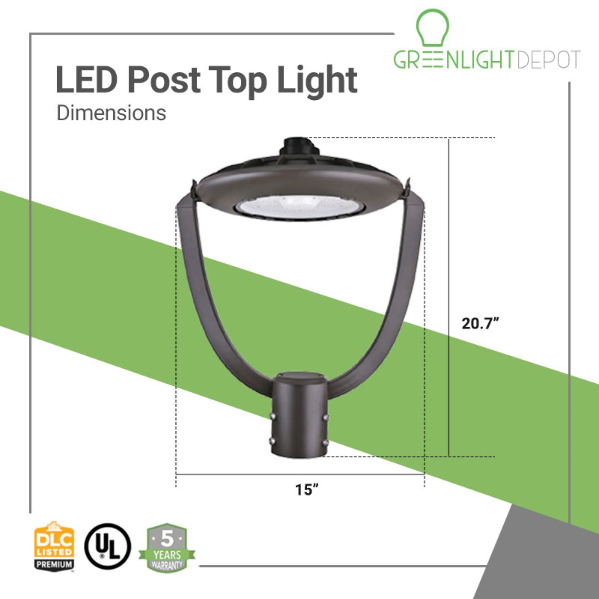 75W LED Post Top Light with Selectable Color Temperature - Brown Outdoor Light Fixture with Shorting Cap for Garden, Pathway, and Driveway Lighting