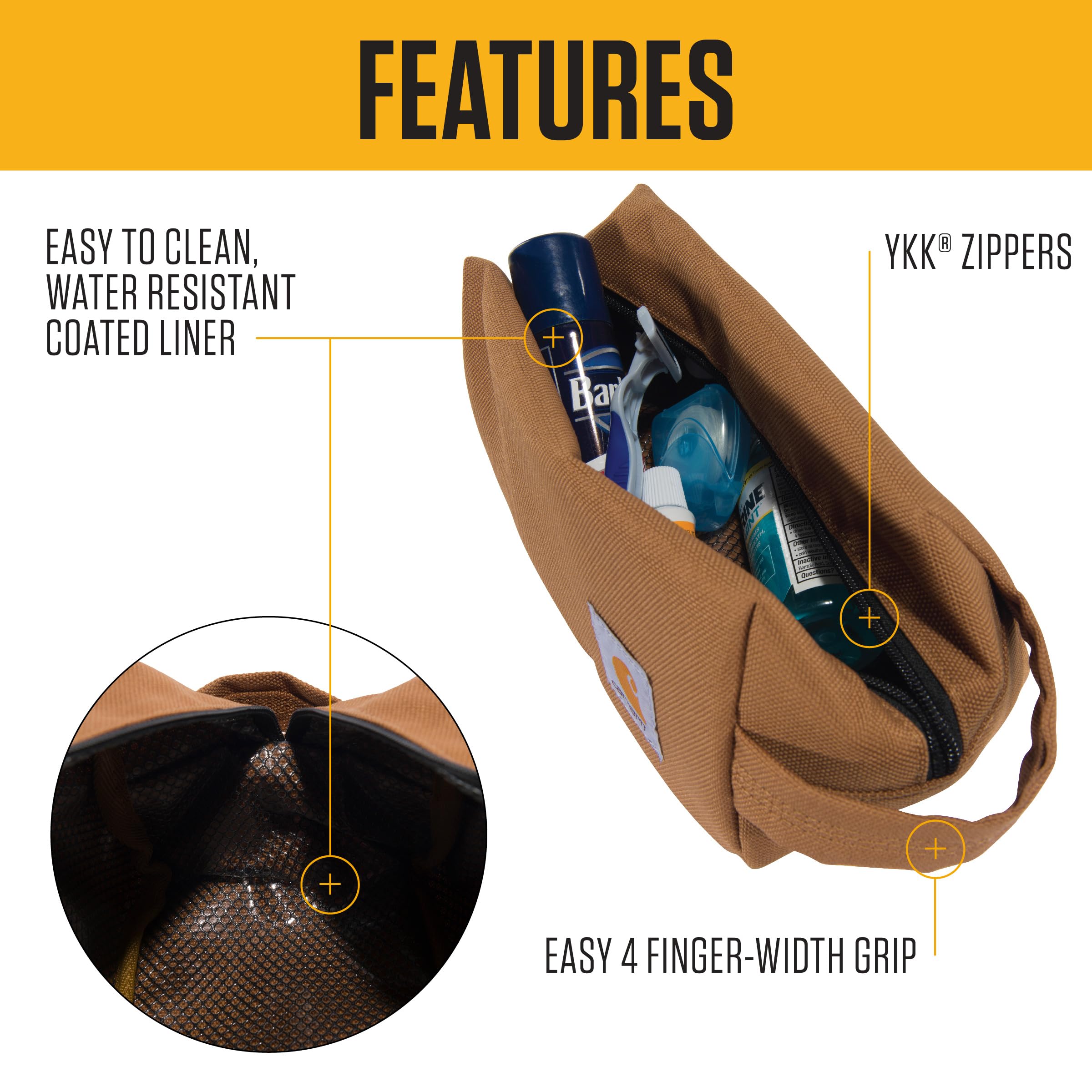 Carhartt Durable Water-Resistant Toiletry Bag | PFAS-Free Travel Organizer for Men & Women | Perfect for Camping, Gym & Airplane Carry-On Essentials