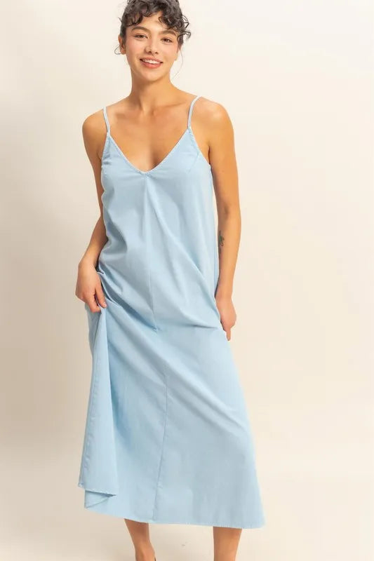 Baby Blue V-Neck Loose Flowy Dress for Women | Casual Summer Maxi Dress | Perfect for Beach, Vacation & Boho Style Outfits