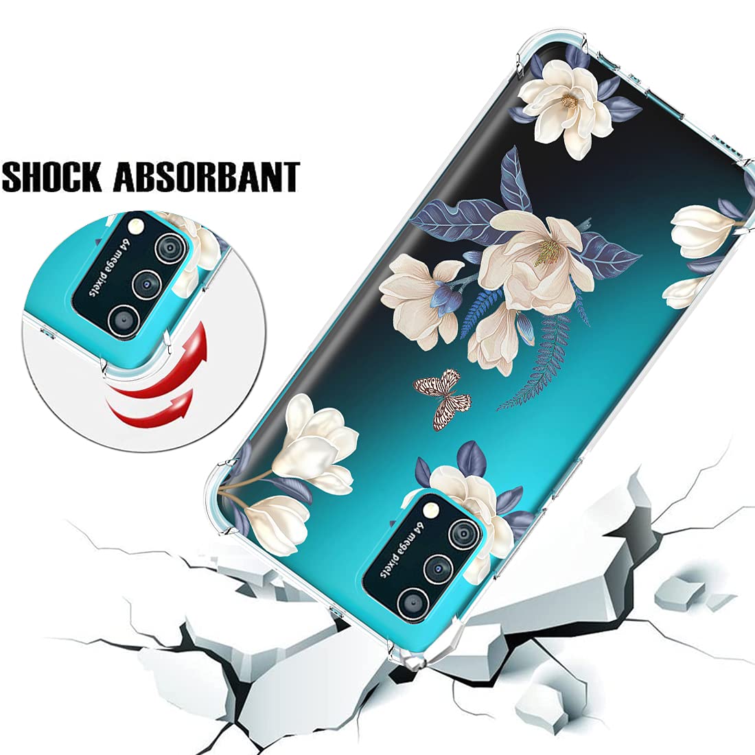 **Samsung Galaxy A02S Phone Case for Women - Cute Clear Slim Shockproof TPU Rubber Cover with Floral Design, Protective Soft Flexible Case (White Flower) - Perfect for Daily Use, Work & Travel**