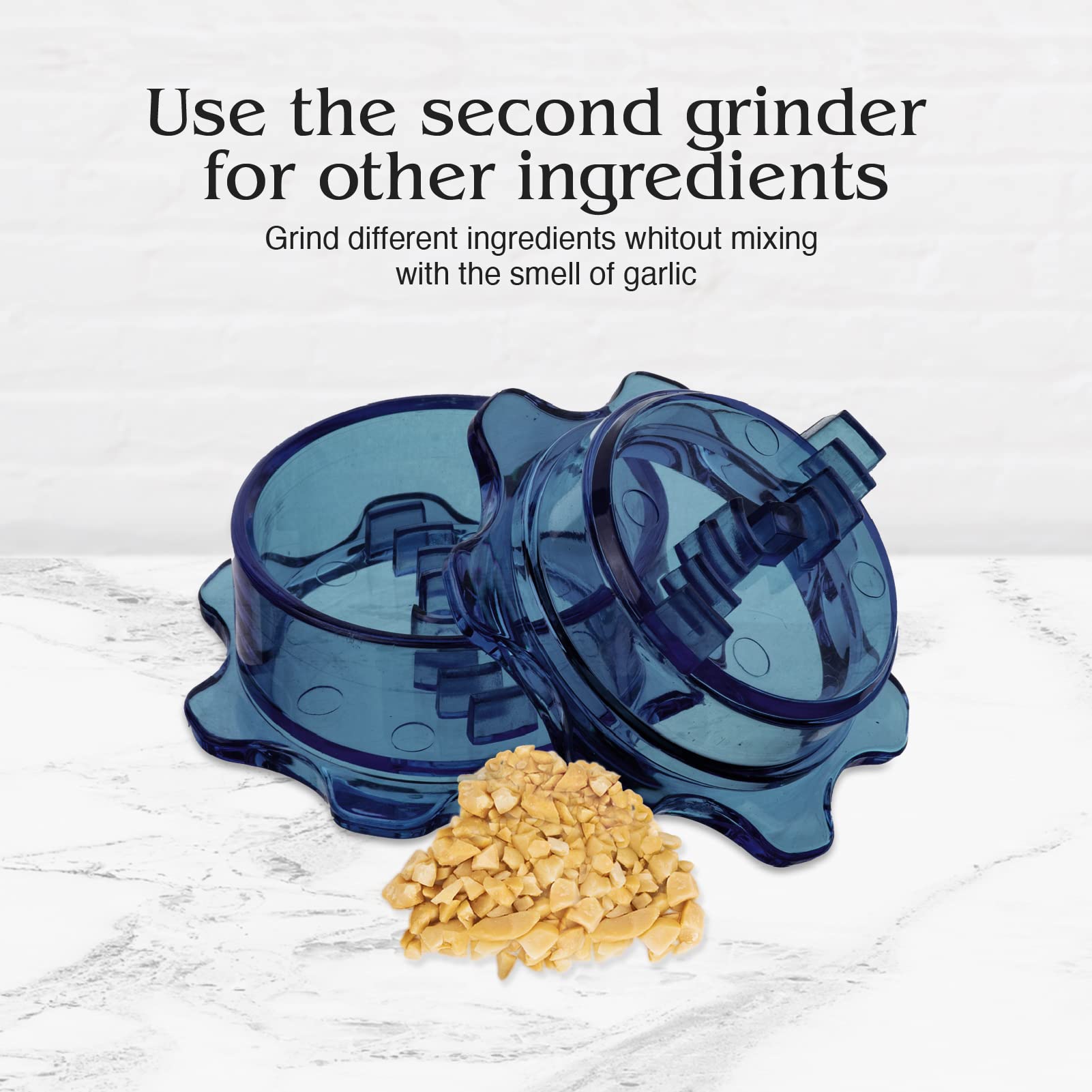 Premium Manual Garlic Press (2 Pack) - Heavy Duty Garlic Crusher & Ginger Grater - Multi-Function Herb & Nut Grinder - Kitchen Gadget for Cooking, Baking & Meal Prep (White/Blue)