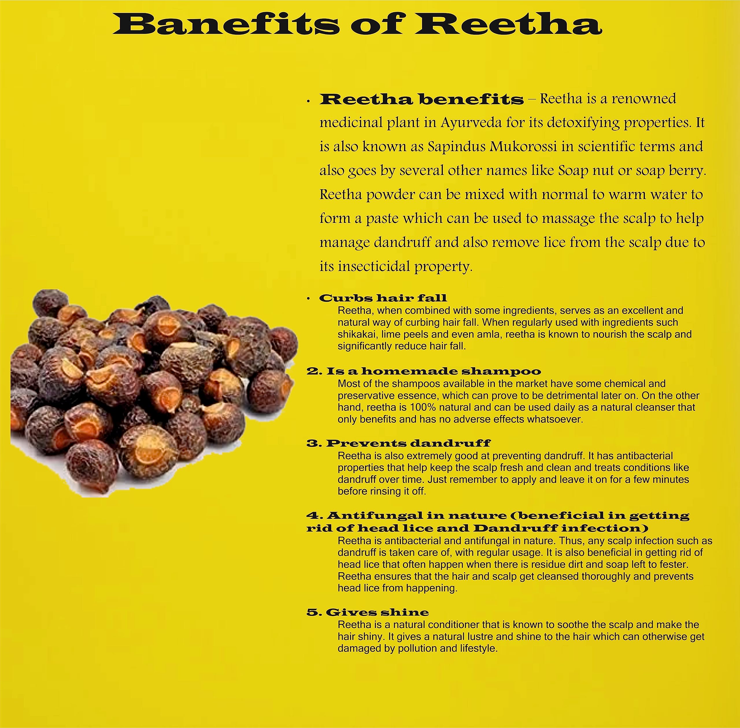Organic Reetha Powder (Soapnut) 500g - Natural Hair Growth, Scalp Treatment & Skin Care | Kunkudukai, Aritha, Ritha for Shine & Dandruff Relief | Vegan, Chemical-Free Hair Wash Solution for Healthy Locks - Perfect for DIY Shampoo & Ayurvedic Beauty Routines