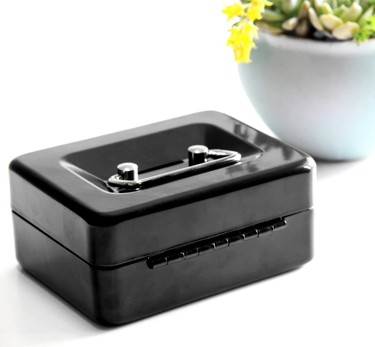 Black Portable Metal Lock Box with Key - Small Safe for Kids, Money Storage Box, Home & Office Security - Ideal for Cash, Jewelry, and Valuables Protection
