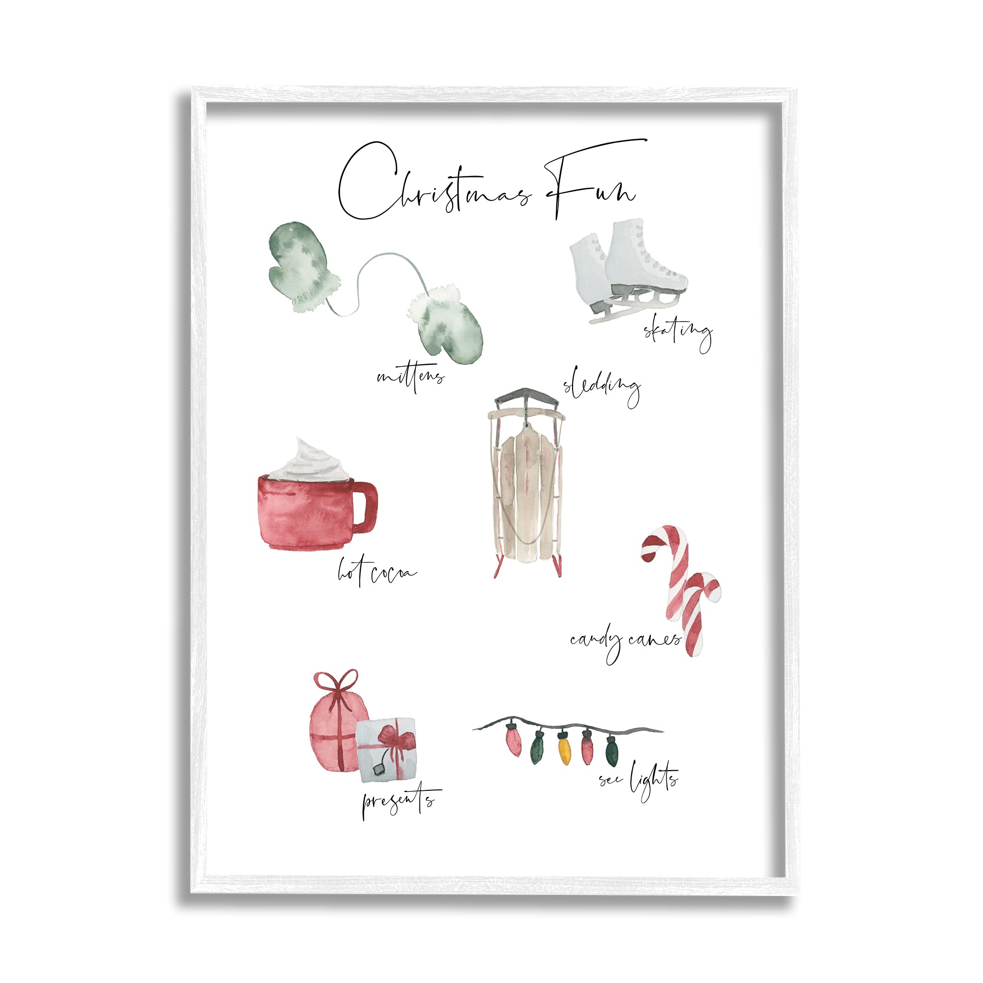 Stupell Industries Christmas Fun Illustrated Holiday Traditions Wall Art - White Framed Festive Decor by Lucille Price, 24