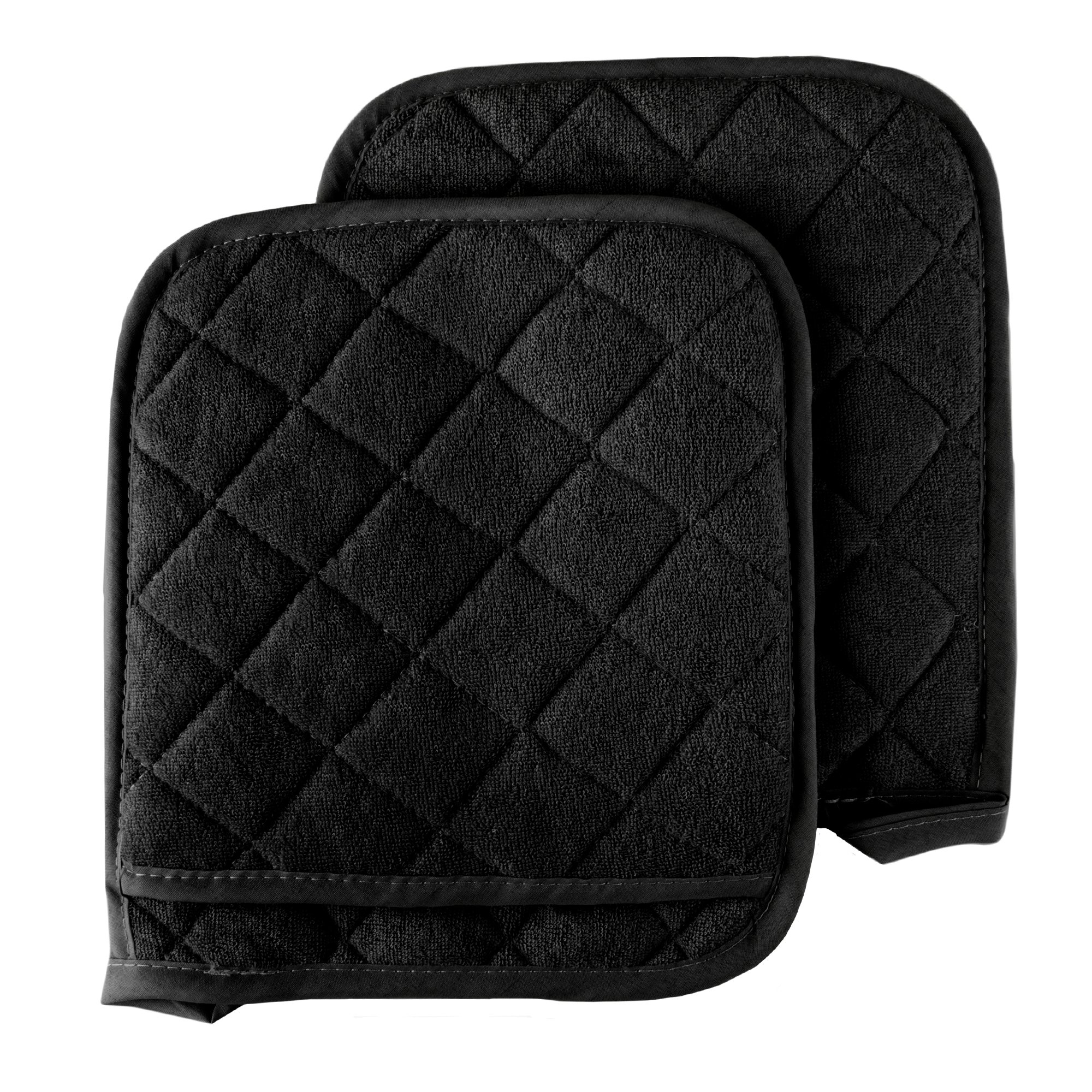 Lavish Home 2-Piece Oversized Heat Resistant Quilted Cotton Pot Holder Set - Black | Kitchen Cooking & Baking Essential for Hot Pans, Pots & Baking Trays