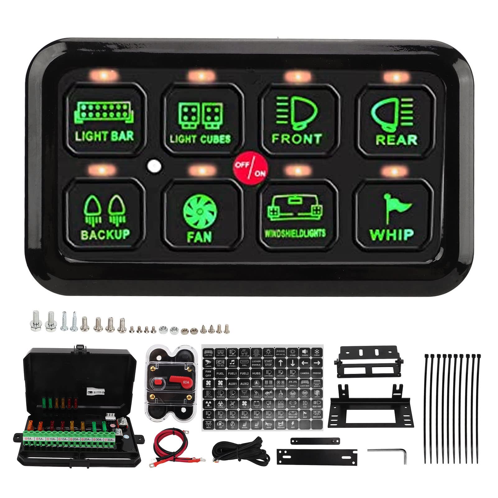 8 Gang LED Touch Control Panel - Dimmable & Automatic for Truck ATV SUV Caravan UTV Marine Boat - Waterproof Switch Panel for Off-Road Vehicles & Boating Adventures