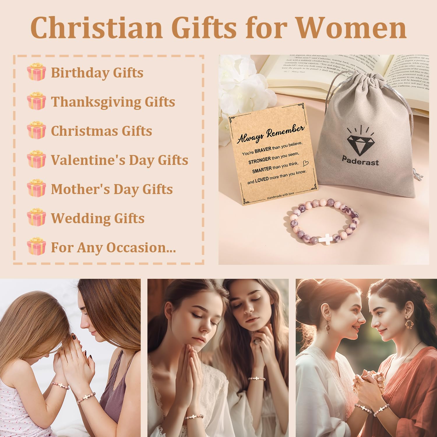 Christian Easter Gifts for Women - Religious Cross Bracelet with Inspirational Message - Faith-Based Jesus Jewelry for Mom, Daughter, Sister, Grandma, Godmother (Perfect for Easter Basket Stuffers, Birthday & Religious Occasions)