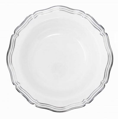 10 Pack White & Silver Round Plastic Plates - Elegant Disposable Dinnerware for Parties, Picnics & Events - Aristocrat Brand