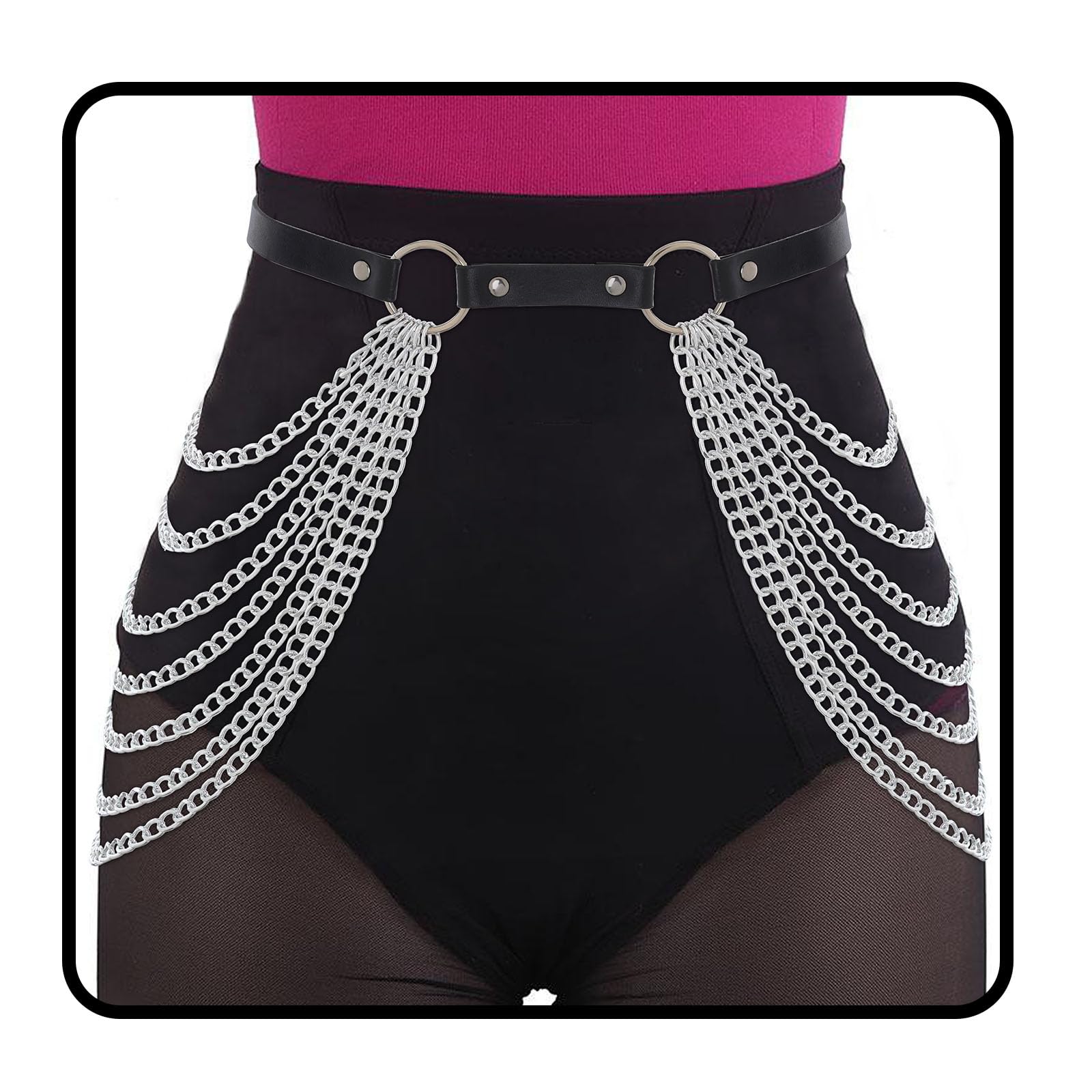 Navoky Punk Leather Body Chain for Women - Black Layered Chains Multilayered Emo Belt Plus Size Body Jewelry | Gothic Fashion, Rave Outfits, Festival Accessories