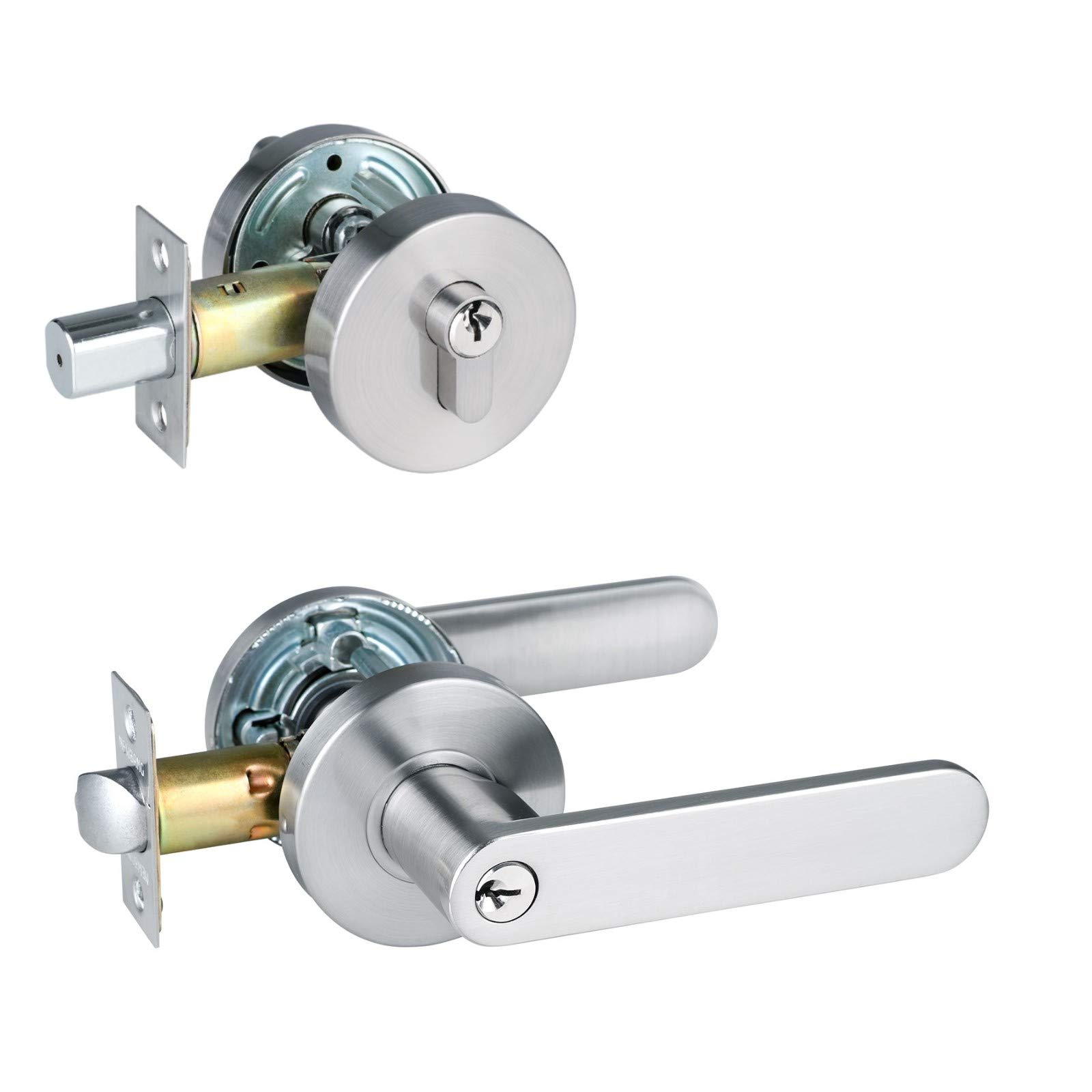 Heavy Duty Keyed Entry Door Lever Lock Handle with Round Locking Mechanism - Secure Combo Lockset (1 Pack) for Home, Office & Commercial Security