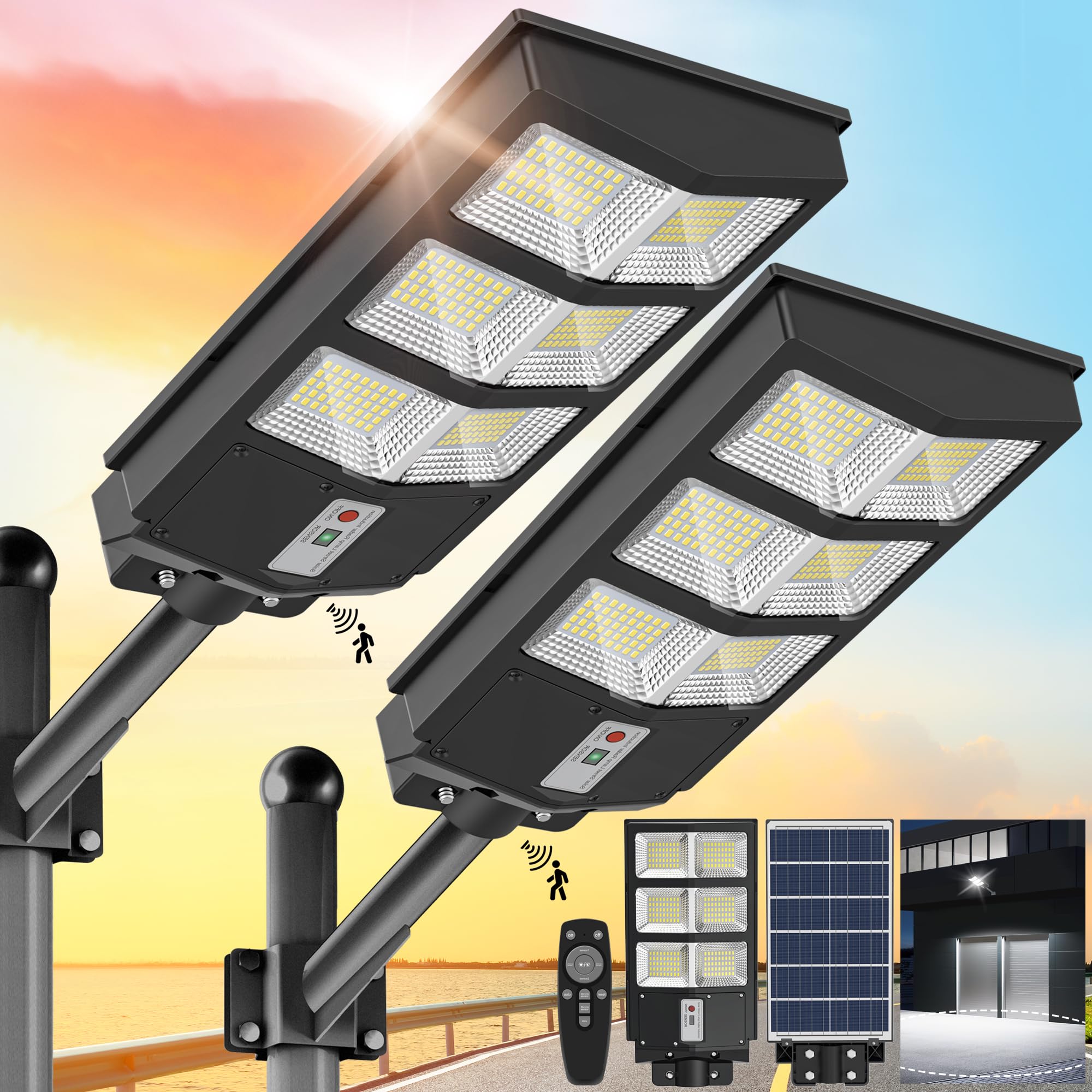 Sunwish 6500K Solar Street Lights Outdoor Waterproof IP66 - Commercial Solar Parking Lot Lights with Motion Sensor & Dusk to Dawn - Solar Powered Lights for Playground, Yard, Pathway, and Driveway (2 Pack) - Perfect for Outdoor Security and Landscape Lighting